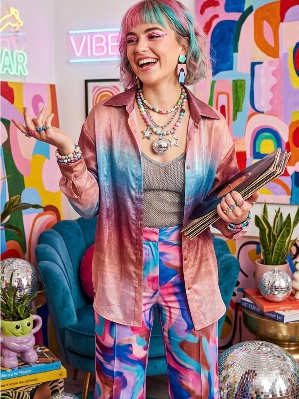 Dressed in LALA Multicolor Ombre / Rainbow Daydream Button-Down Blouse